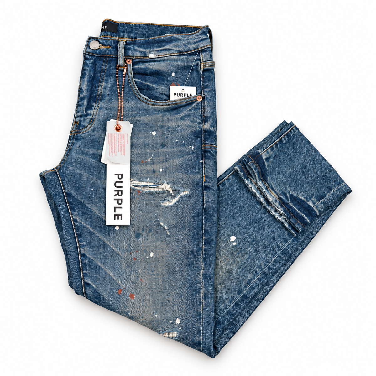 Purple Brand Indigo Paint Repair jeans front view
