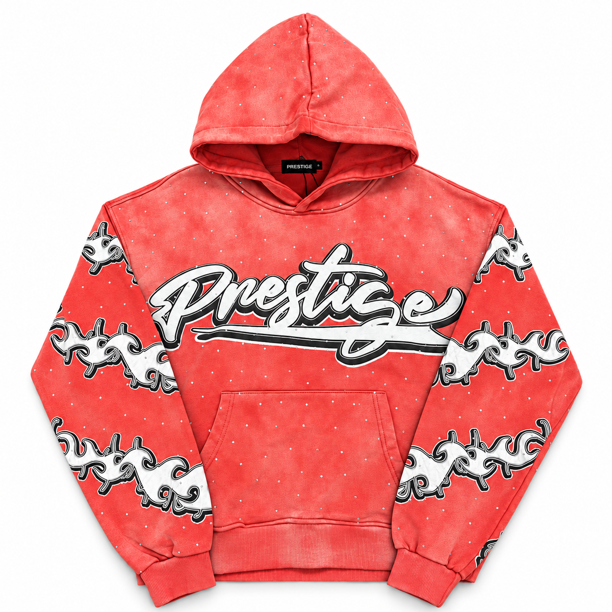 Prestige washed red rhinestone hoodie front