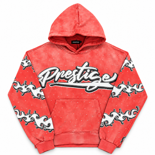 Prestige washed red rhinestone hoodie front