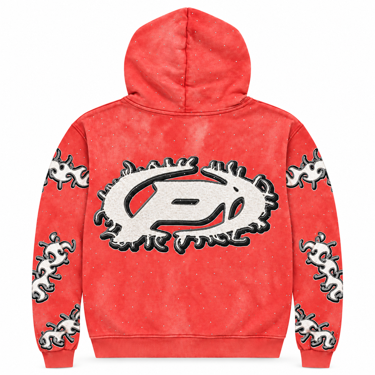 Prestige washed red rhinestone hoodie back